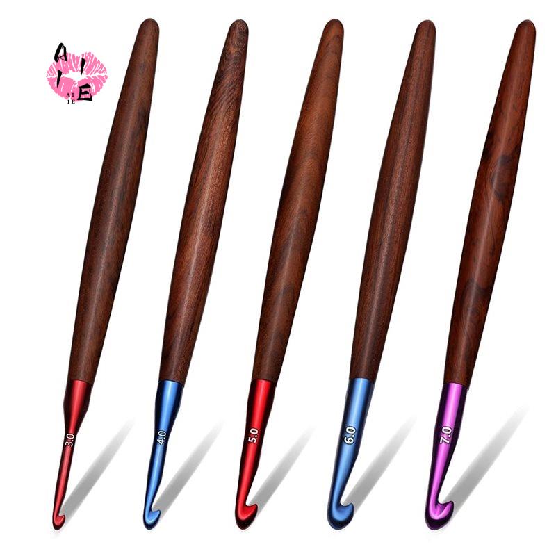 Wooden Crochet Hooks Ergonomic Handle - Zestaw szydełek A11E, ergonomiczne szydełka z