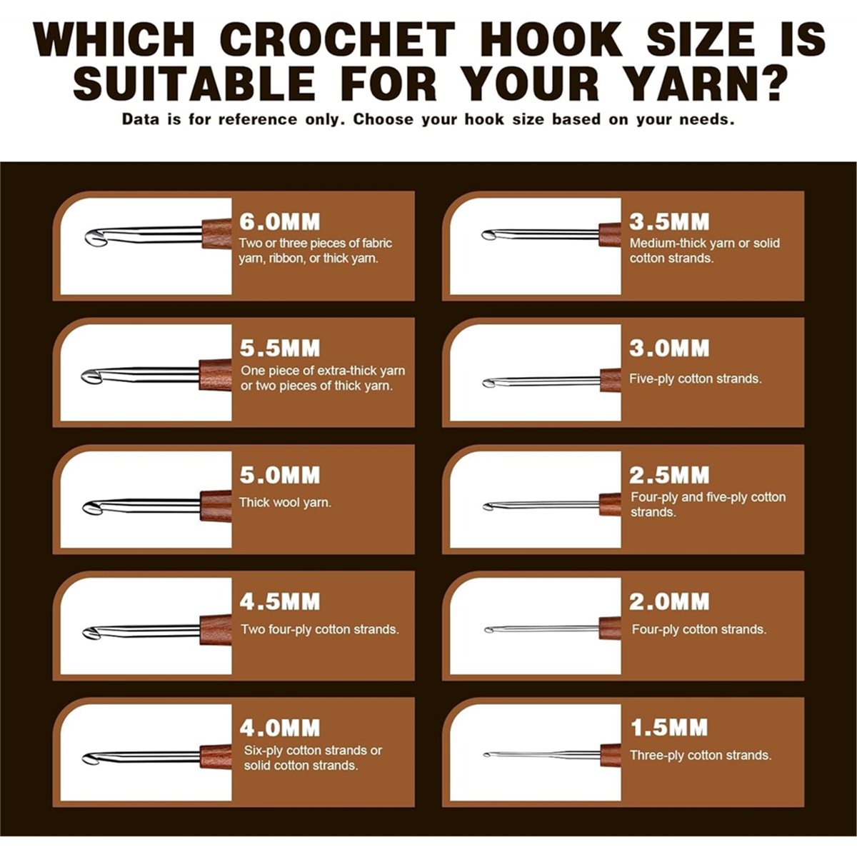 Wooden Crochet Hooks Ergonomic Handle - AT16 5 szt. Szydełka do robótek