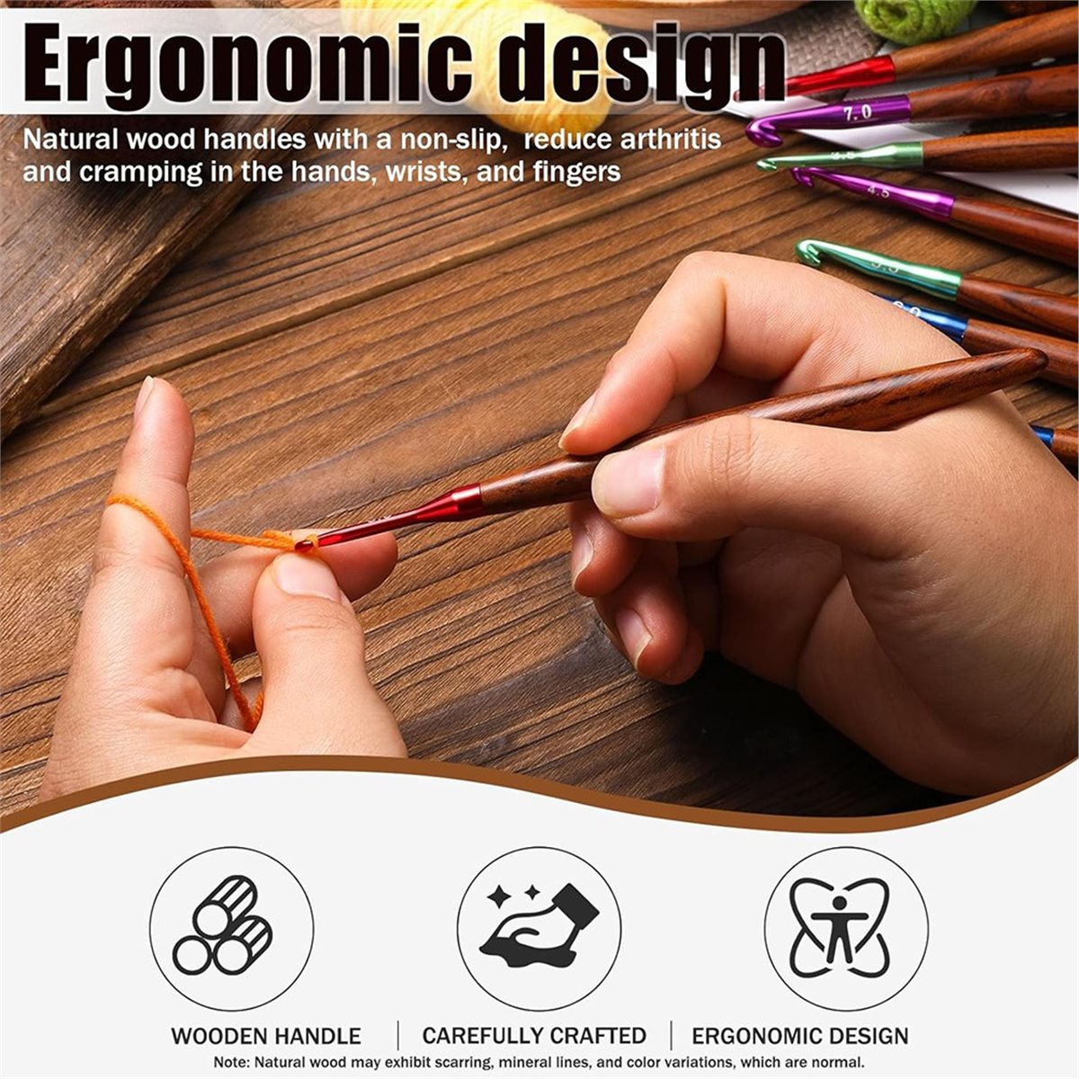 Wooden Crochet Hooks Ergonomic Handle - Zestaw nowych szydełek do szydełkowania 2026,