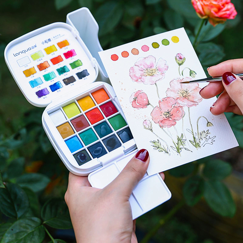 Watercolor Paint Set Solid Pigment - LANGUO 16 Kolorów Zestaw Farb Akwarelowych