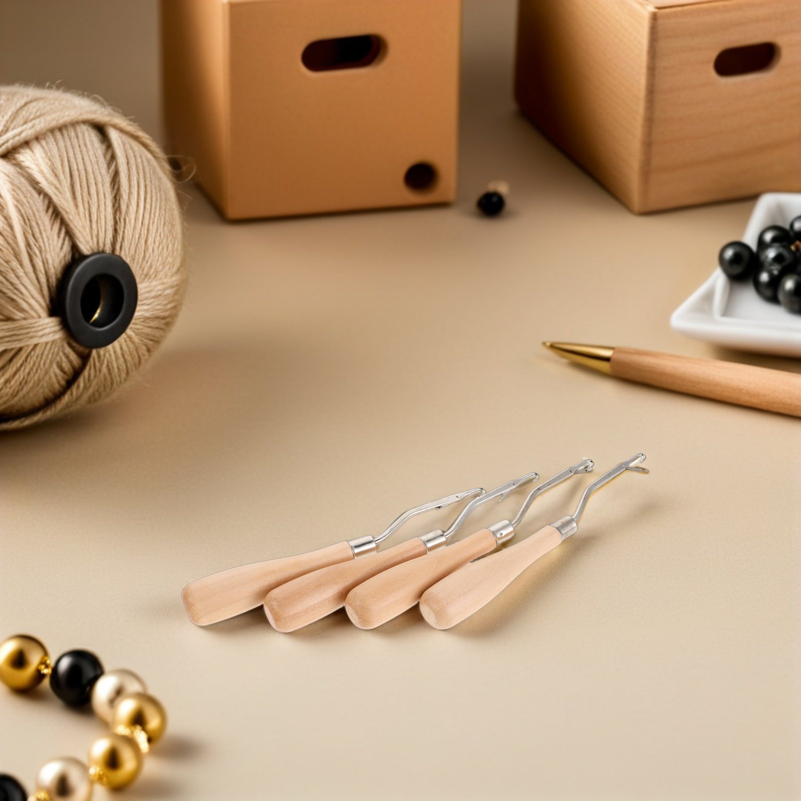 Wooden Crochet Hooks Ergonomic Handle - 4 szt. szydełków z ergonomicznym drewnianym