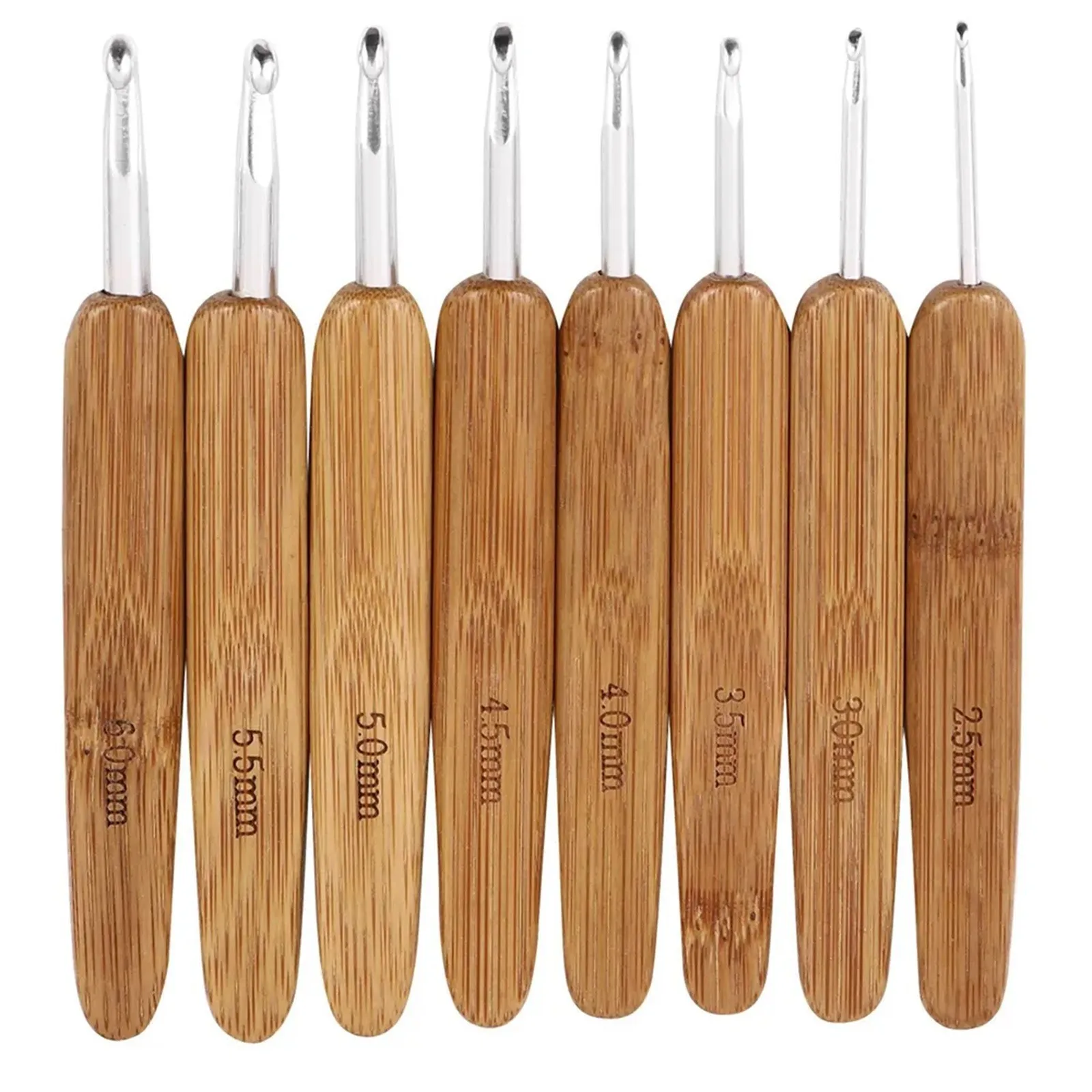 Wooden Crochet Hooks Ergonomic Handle - Zestaw rzemieślniczych szydełek z drewna bambusowego