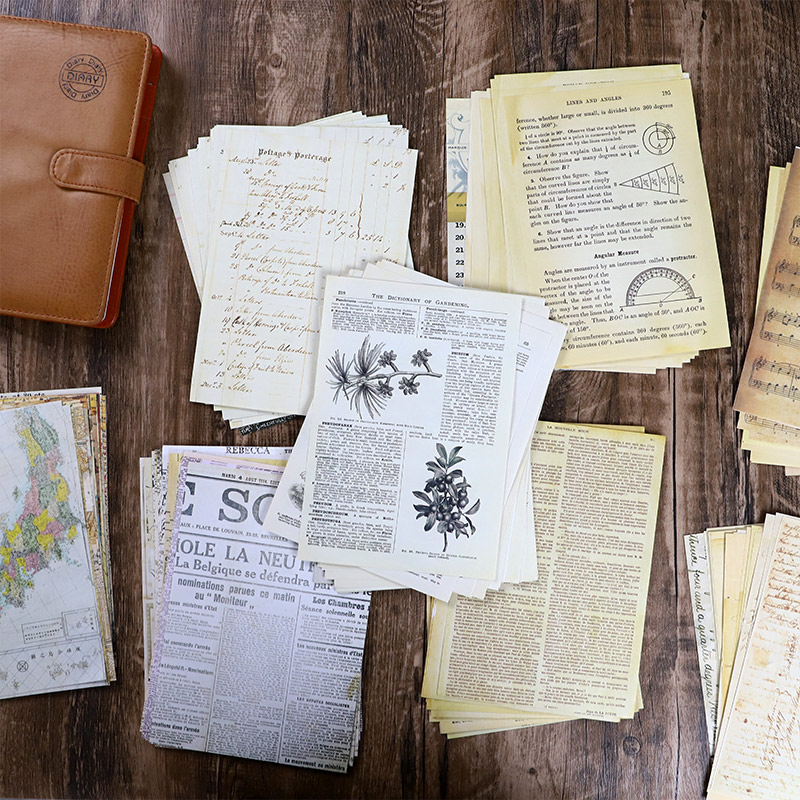 Vintage Junk Journal Scrapbooking Paper - 30 Szt Stara Mapa Kwiat Litery