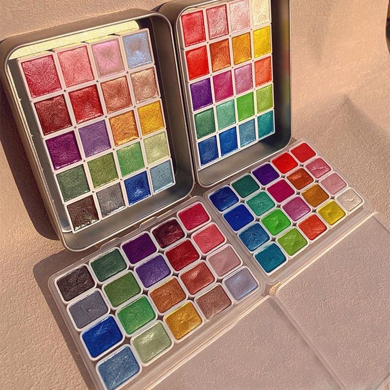Watercolor Paint Set Solid Pigment - Farby Perłowe Przenośny Zestaw 20 Kolorów