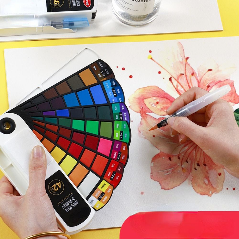 Watercolor Paint Set Solid Pigment - Składany zestaw farb akwarelowych z pędzlem