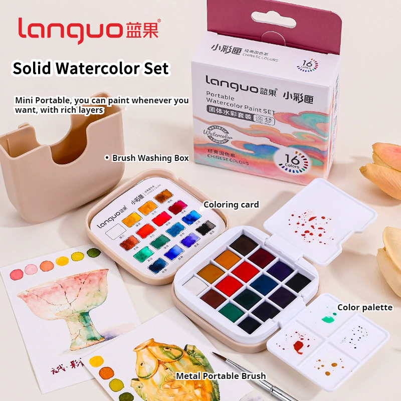 LANGUO 16 Kolorów Zestaw Farb  – Watercolor Paint Set Solid Pigment recenzja i cena