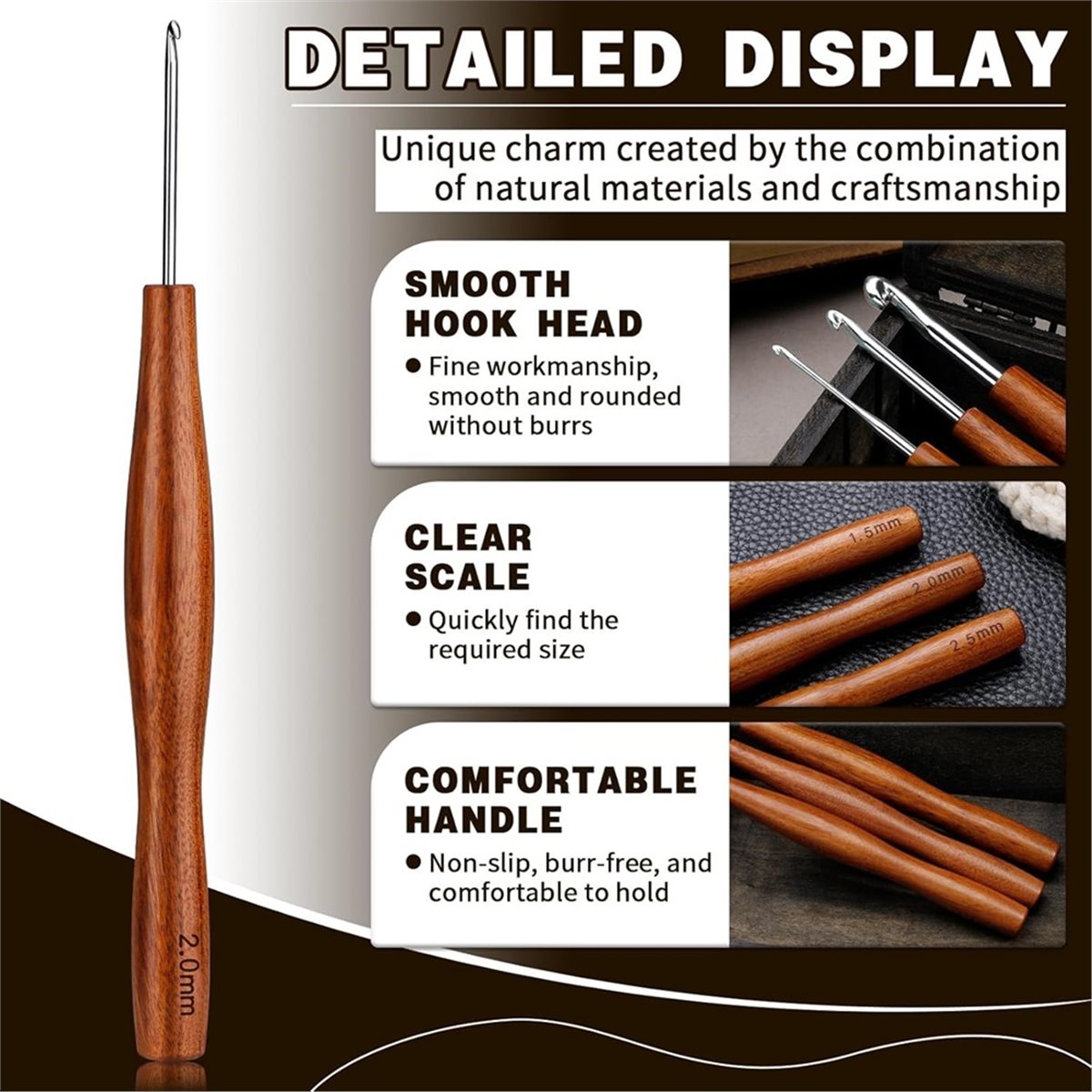 NOCM 5 szt. Szydełka do szydeł – Wooden Crochet Hooks Ergonomic Handle recenzja i cena